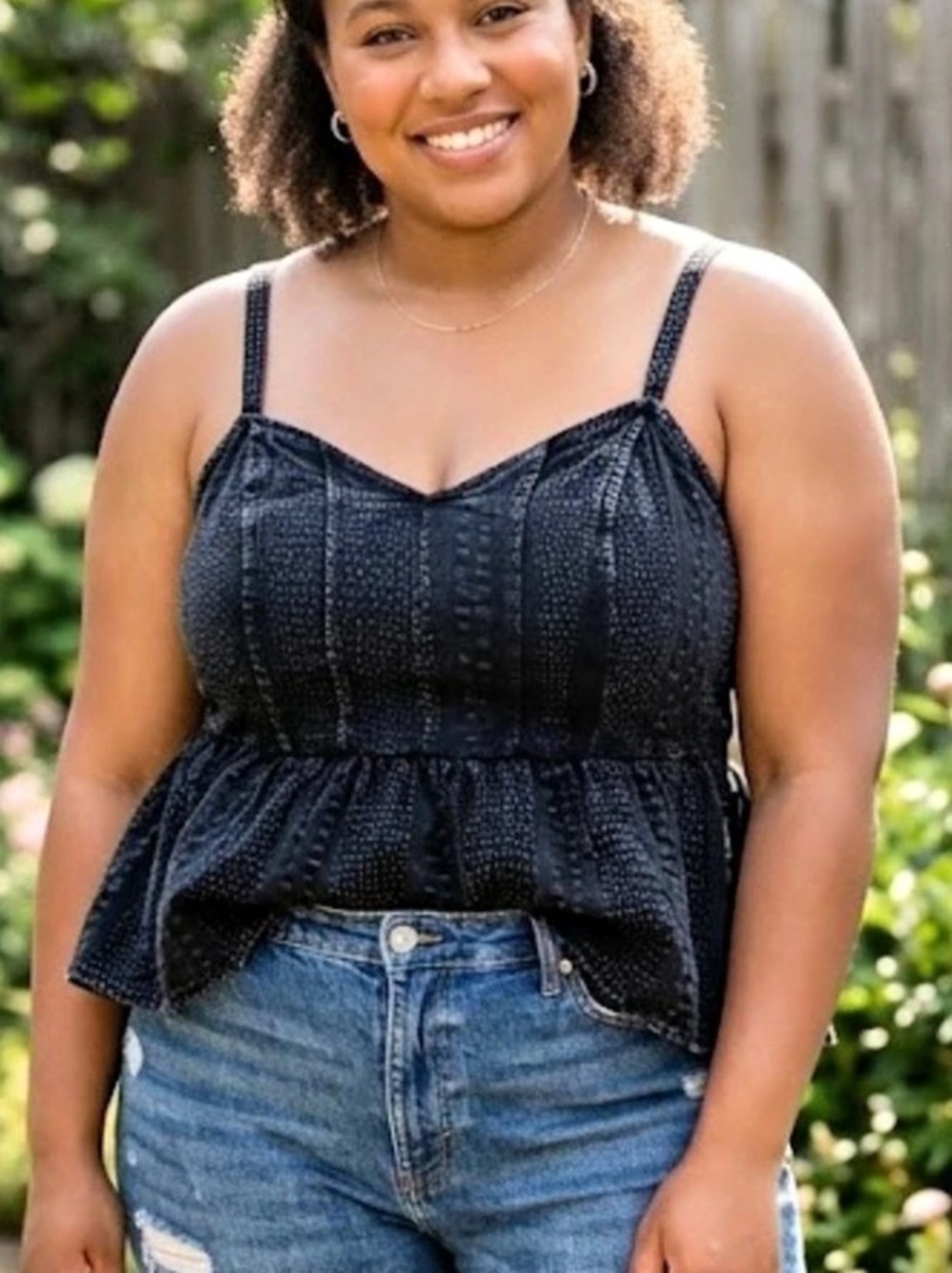 TORRID Peplum Washed Denim Cami Black Size 2